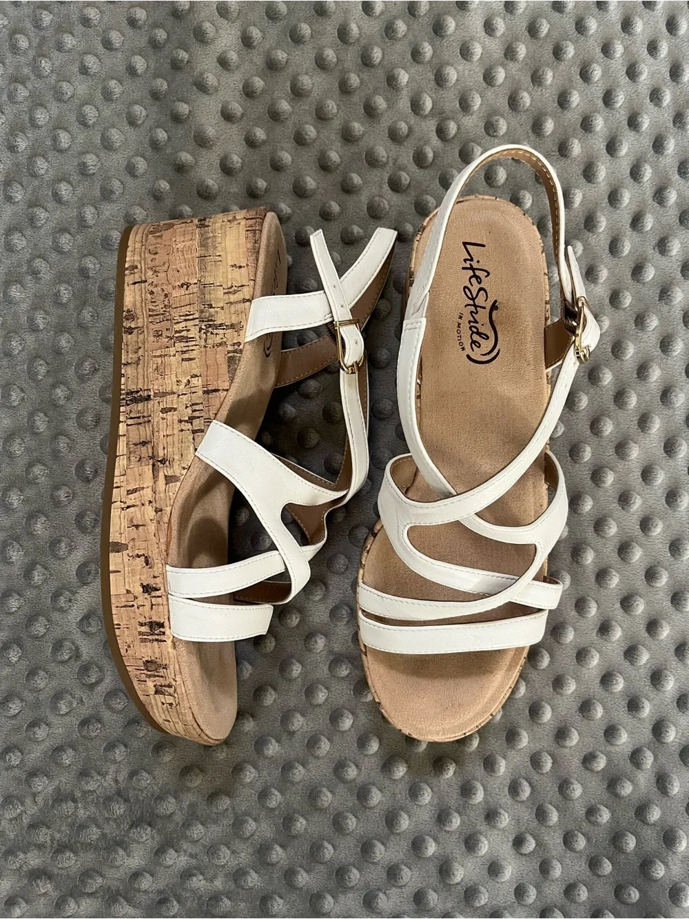 Lifestride White Cork Platform Wedge Sandals for Women